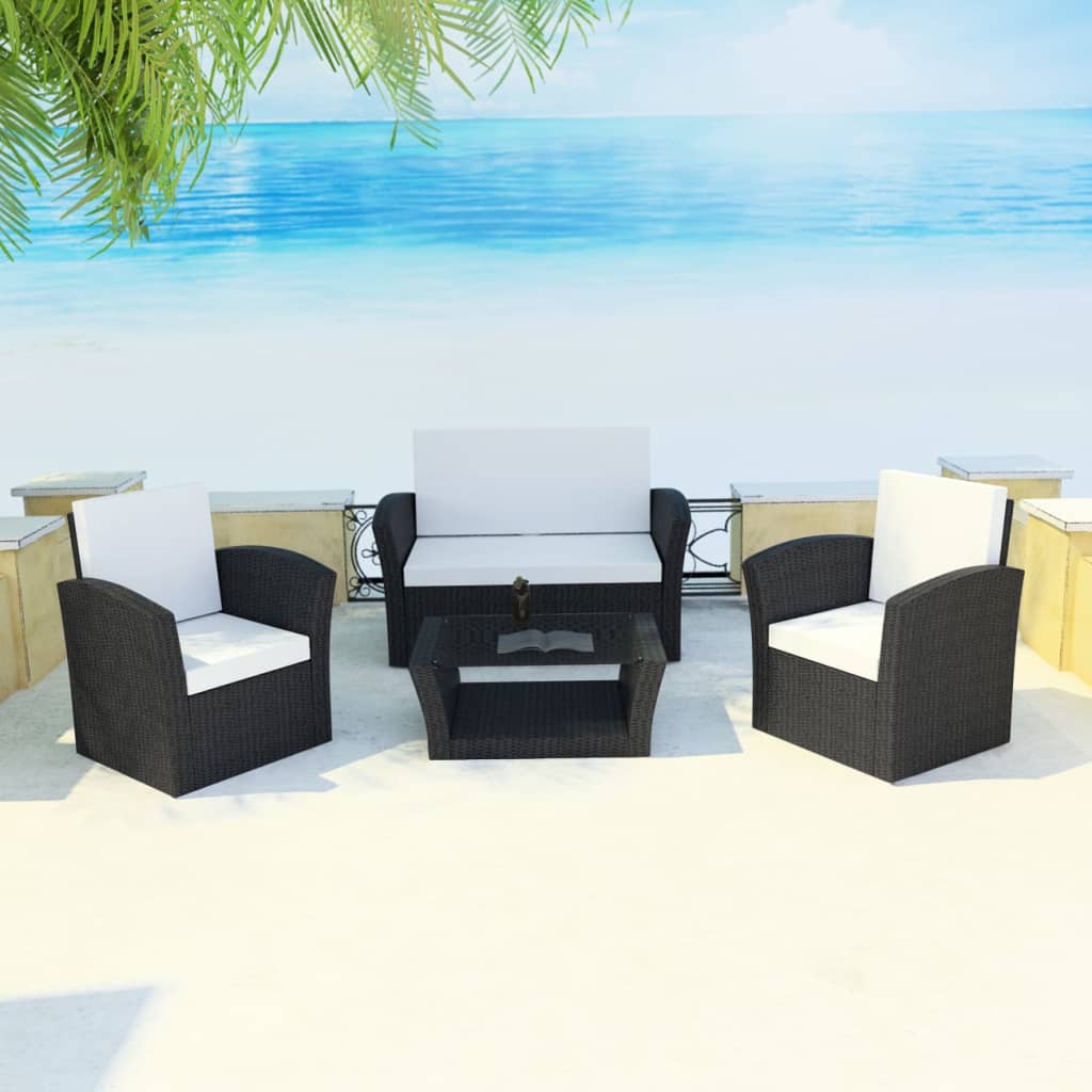 vidaXL 8-tlg. Garten-Lounge-Set mit Kissen Poly Rattan Schwarz
