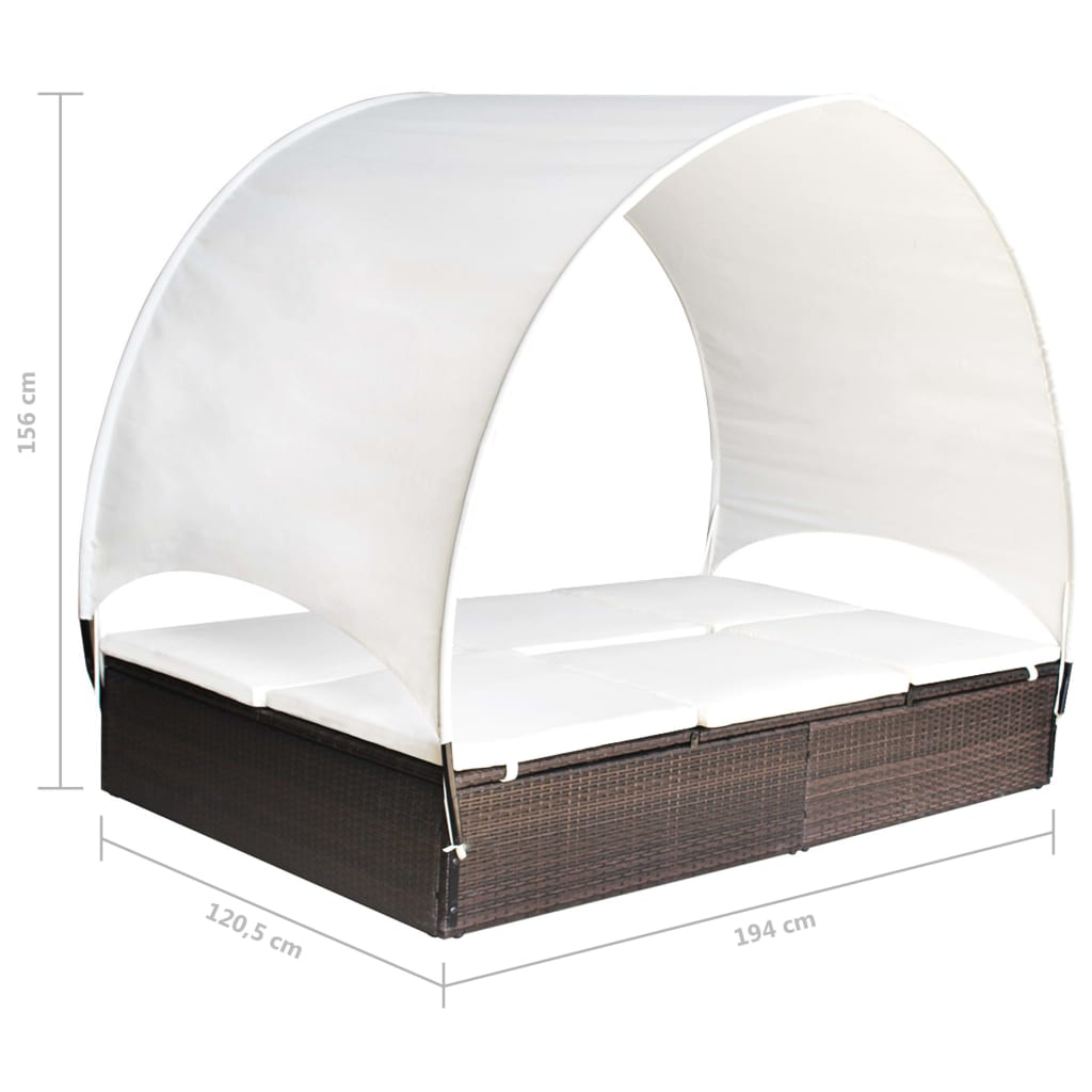 vidaXL Doppel-Sonnenliege mit Sonnendach Poly Rattan Braun