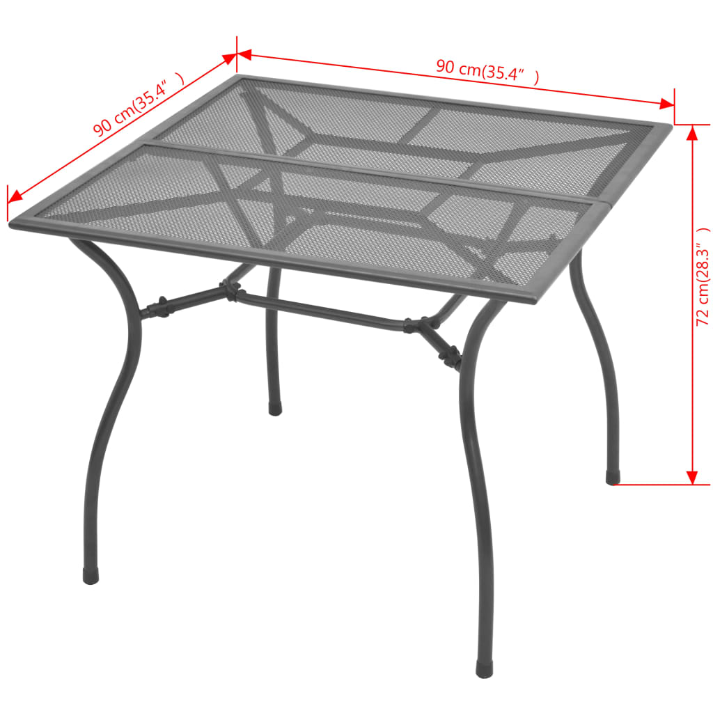 vidaXL Gartentisch 90x90x72 cm Stahlgeflecht