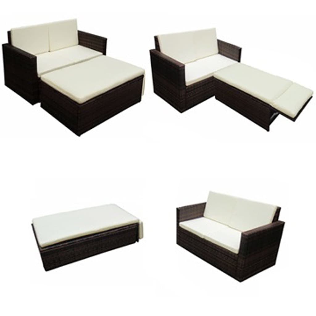 vidaXL 2-tlg. Garten-Lounge-Set mit Auflagen Poly Rattan Braun