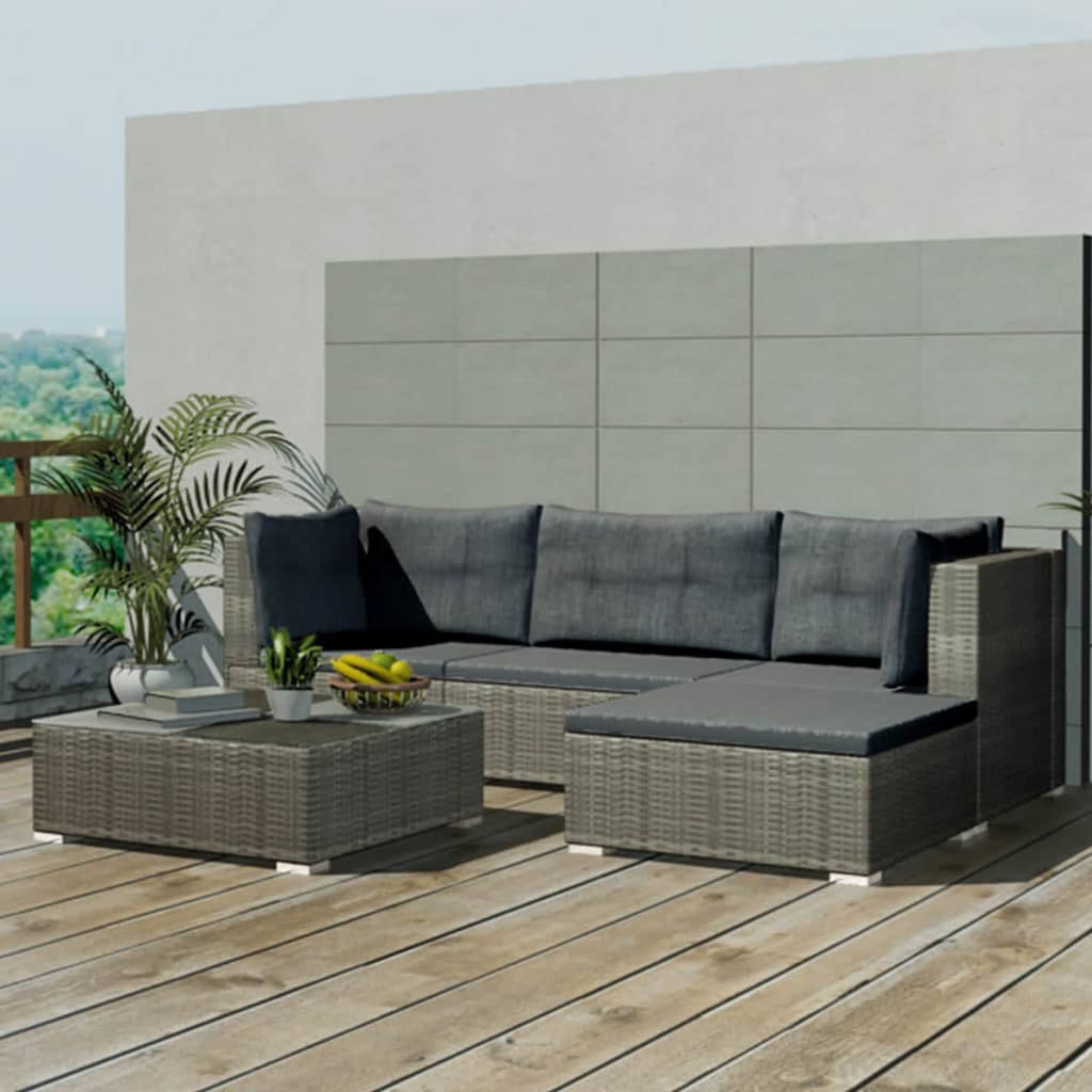 vidaXL 5-tlg. Garten-Lounge-Set mit Auflagen Poly Rattan Braun