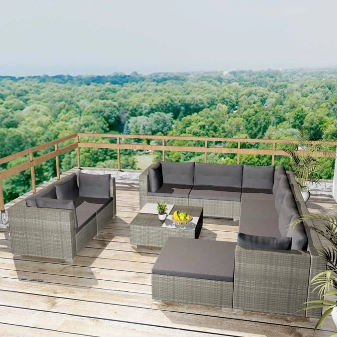 vidaXL 10-tlg. Garten-Lounge-Set mit Auflagen Poly Rattan Braun
