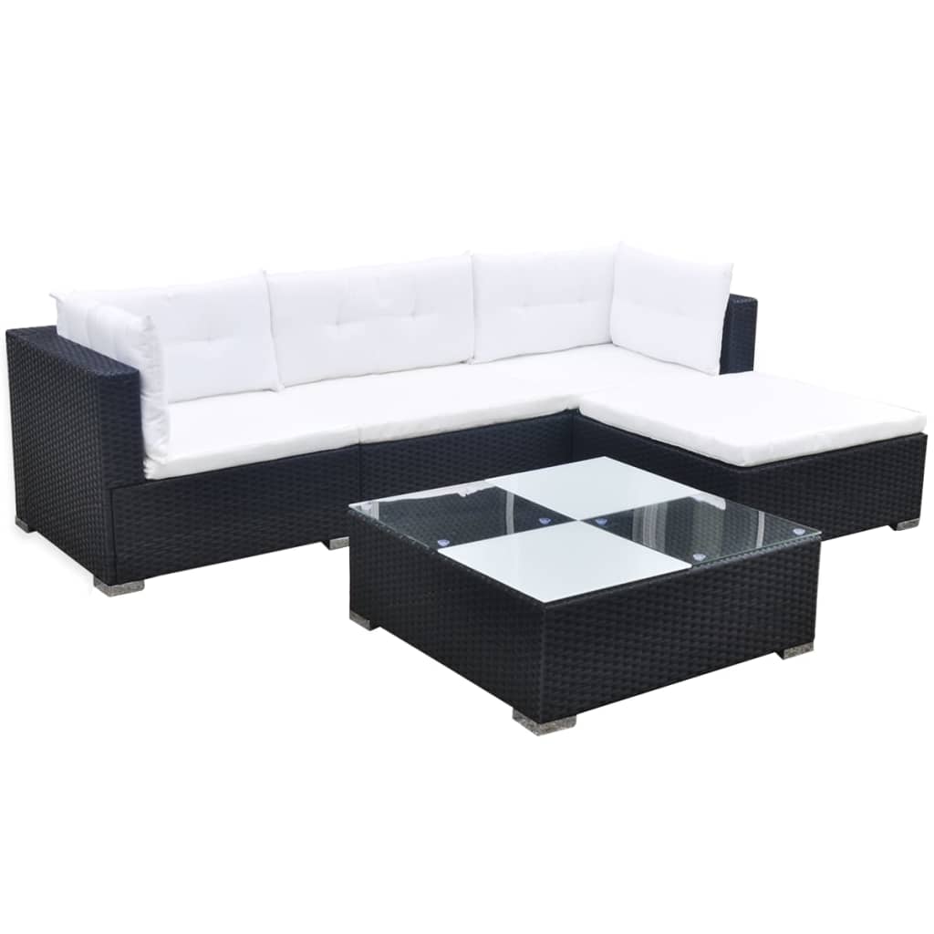 vidaXL 5-tlg. Garten-Lounge-Set mit Kissen Poly Rattan Schwarz