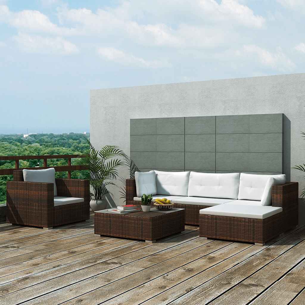 vidaXL 6-tlg. Garten-Lounge-Set mit Kissen Poly Rattan Braun