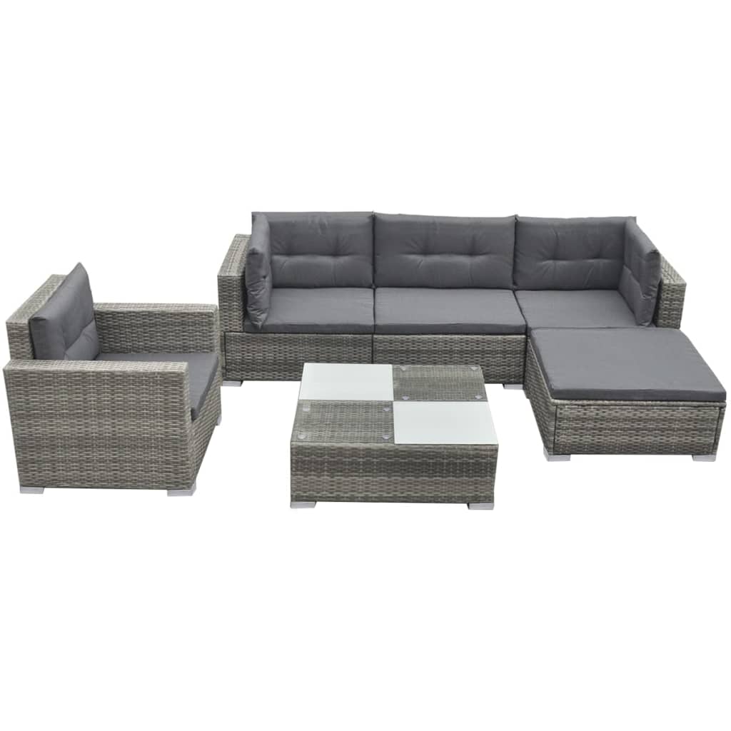 vidaXL 6-tlg. Garten-Lounge-Set mit Kissen Poly Rattan Braun