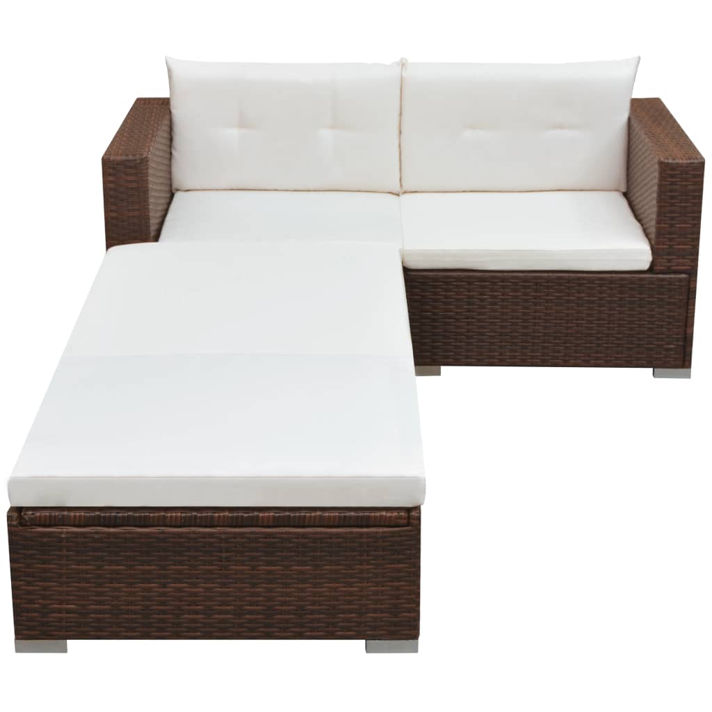 vidaXL 3-tlg. Garten-Lounge-Set mit Kissen Poly-Rattan Braun