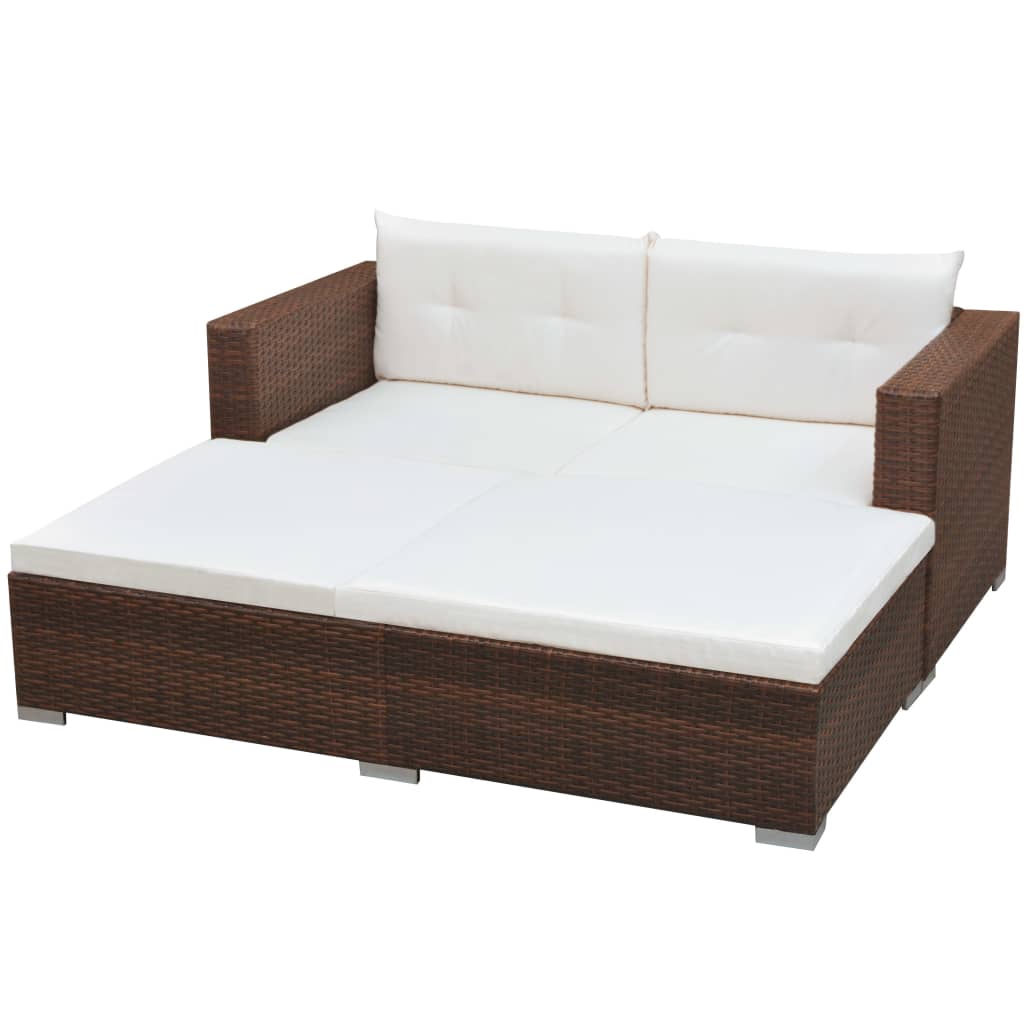 vidaXL 3-tlg. Garten-Lounge-Set mit Kissen Poly-Rattan Braun