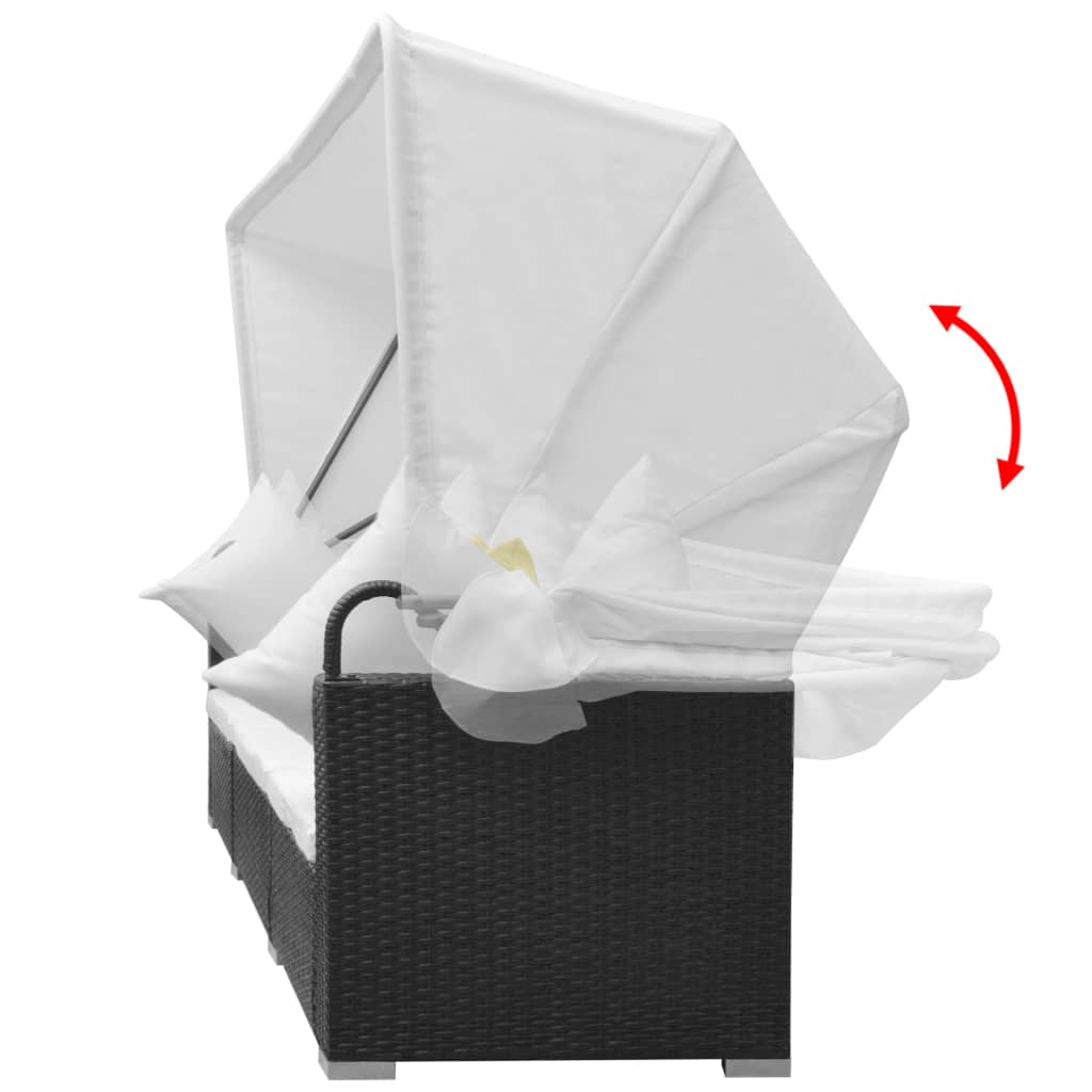 vidaXL 7-tlg. Garten-Lounge-Set mit Sonnendach Poly Rattan Schwarz