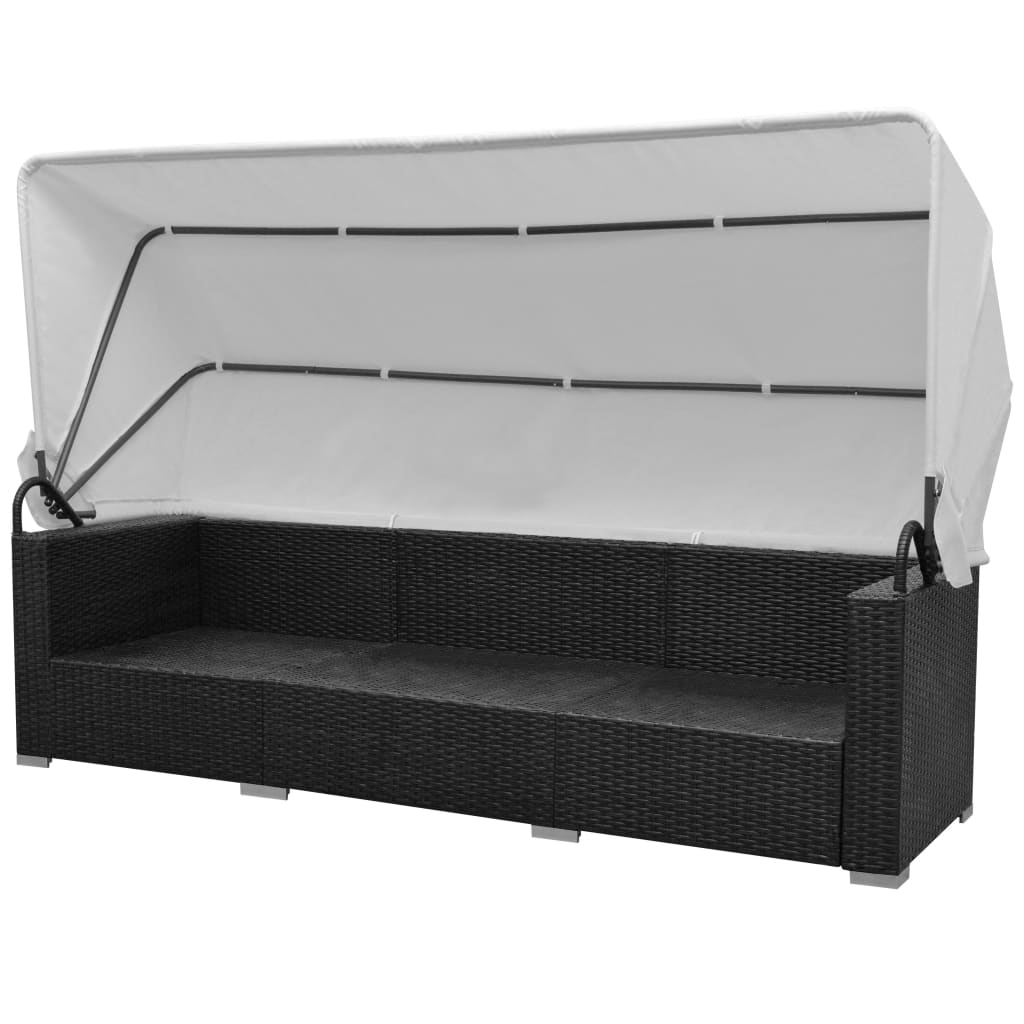 vidaXL 7-tlg. Garten-Lounge-Set mit Sonnendach Poly Rattan Schwarz