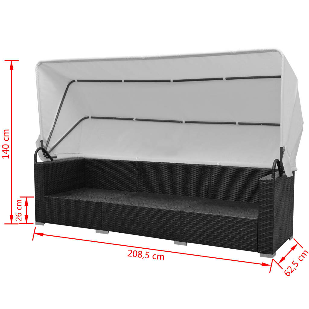 vidaXL 7-tlg. Garten-Lounge-Set mit Sonnendach Poly Rattan Schwarz