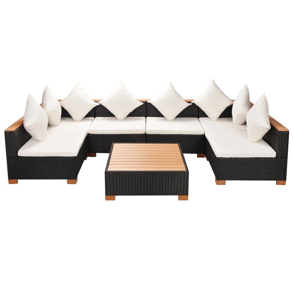 vidaXL 7-tlg. Garten-Lounge-Set mit Auflagen Poly Rattan Schwarz