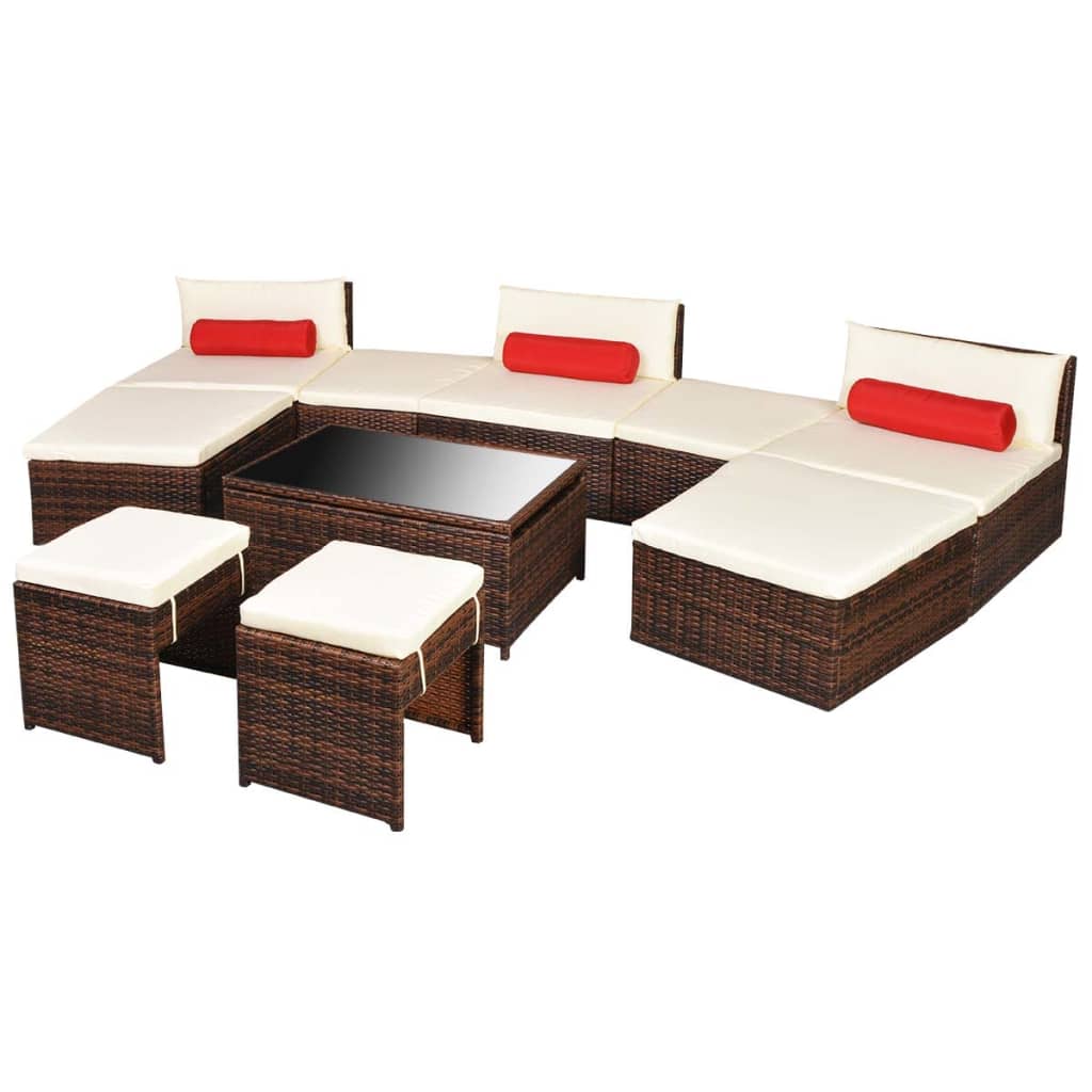 vidaXL 10-tlg. Garten-Lounge-Set mit Auflagen Poly Rattan Braun