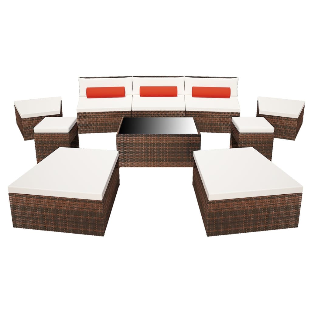vidaXL 10-tlg. Garten-Lounge-Set mit Auflagen Poly Rattan Braun