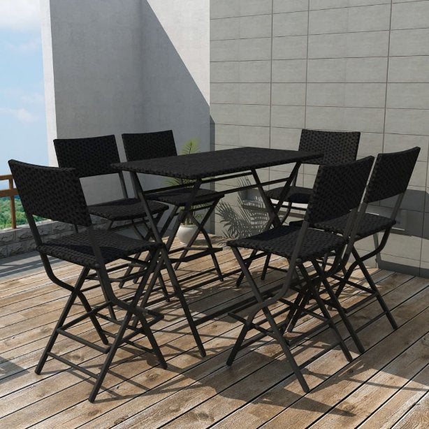 vidaXL 7-tlg. Garten-Essgruppe Klappbar Stahl Poly Rattan Braun