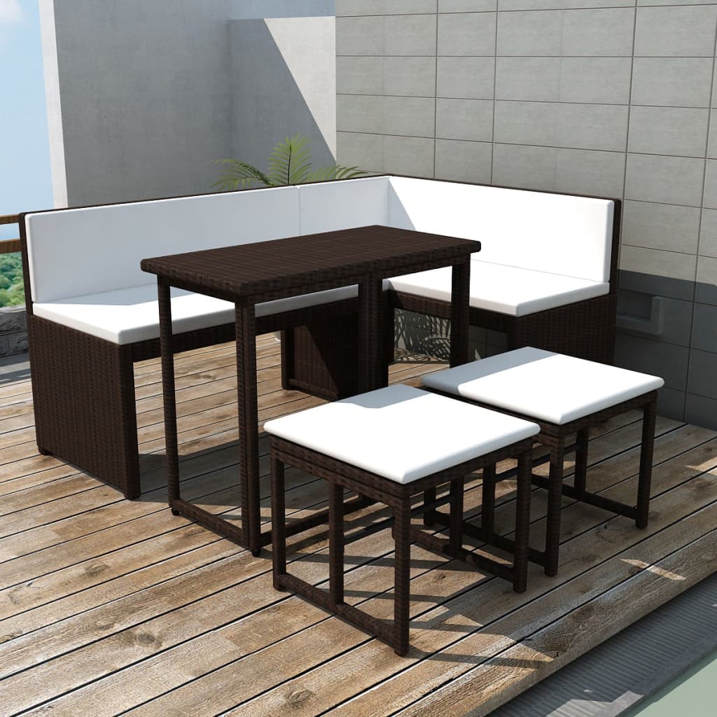 vidaXL 5-tlg. Garten-Essgruppe Stahl Poly Rattan Braun