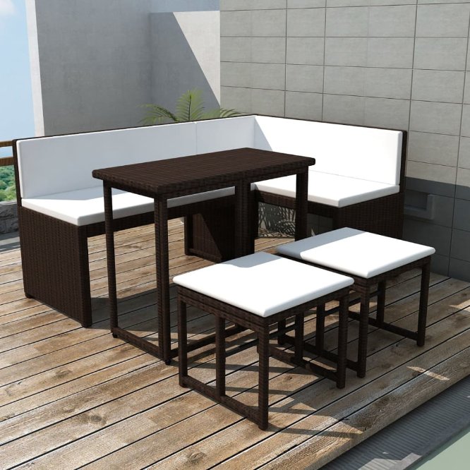 vidaXL 5-tlg. Garten-Essgruppe Stahl Poly Rattan Braun