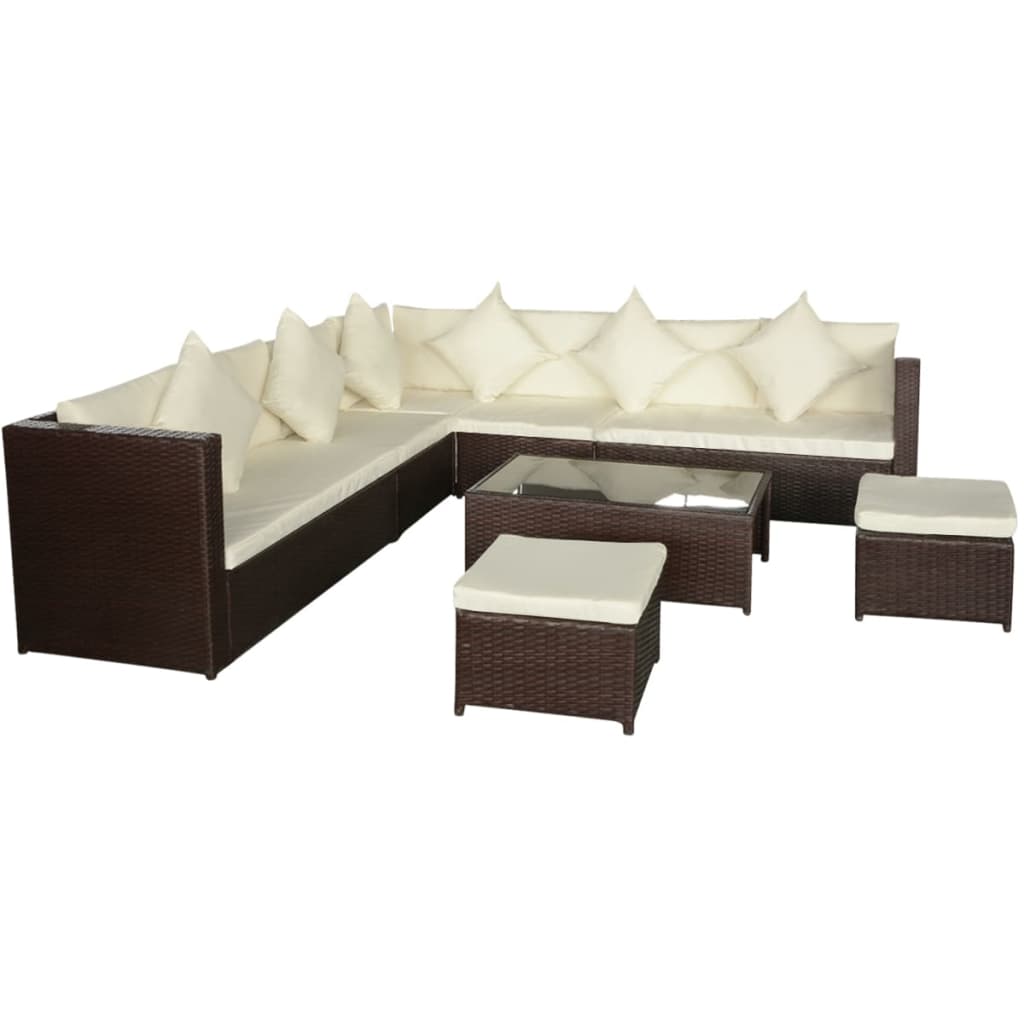 vidaXL 8-tlg. Garten-Lounge-Set mit Auflagen Poly Rattan Braun