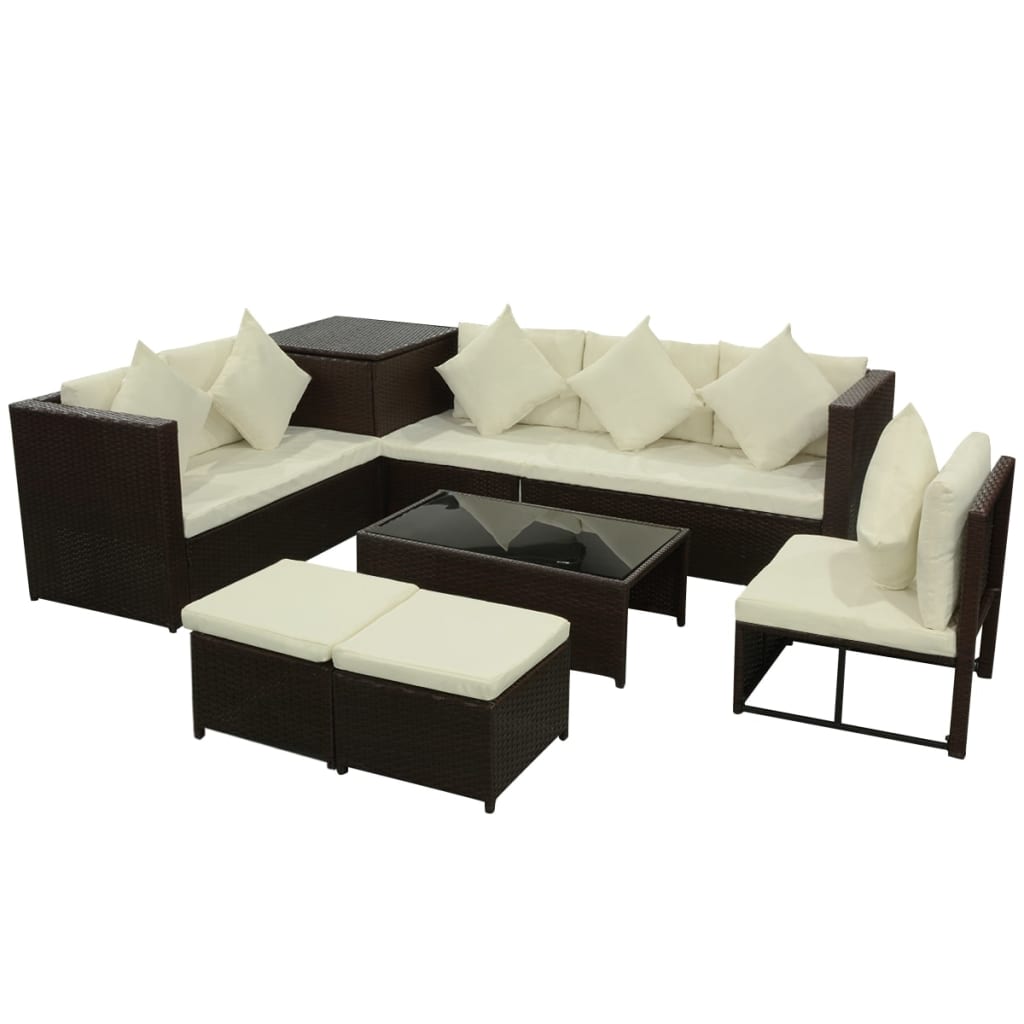 vidaXL 8-tlg. Garten-Lounge-Set mit Auflagen Poly Rattan Braun