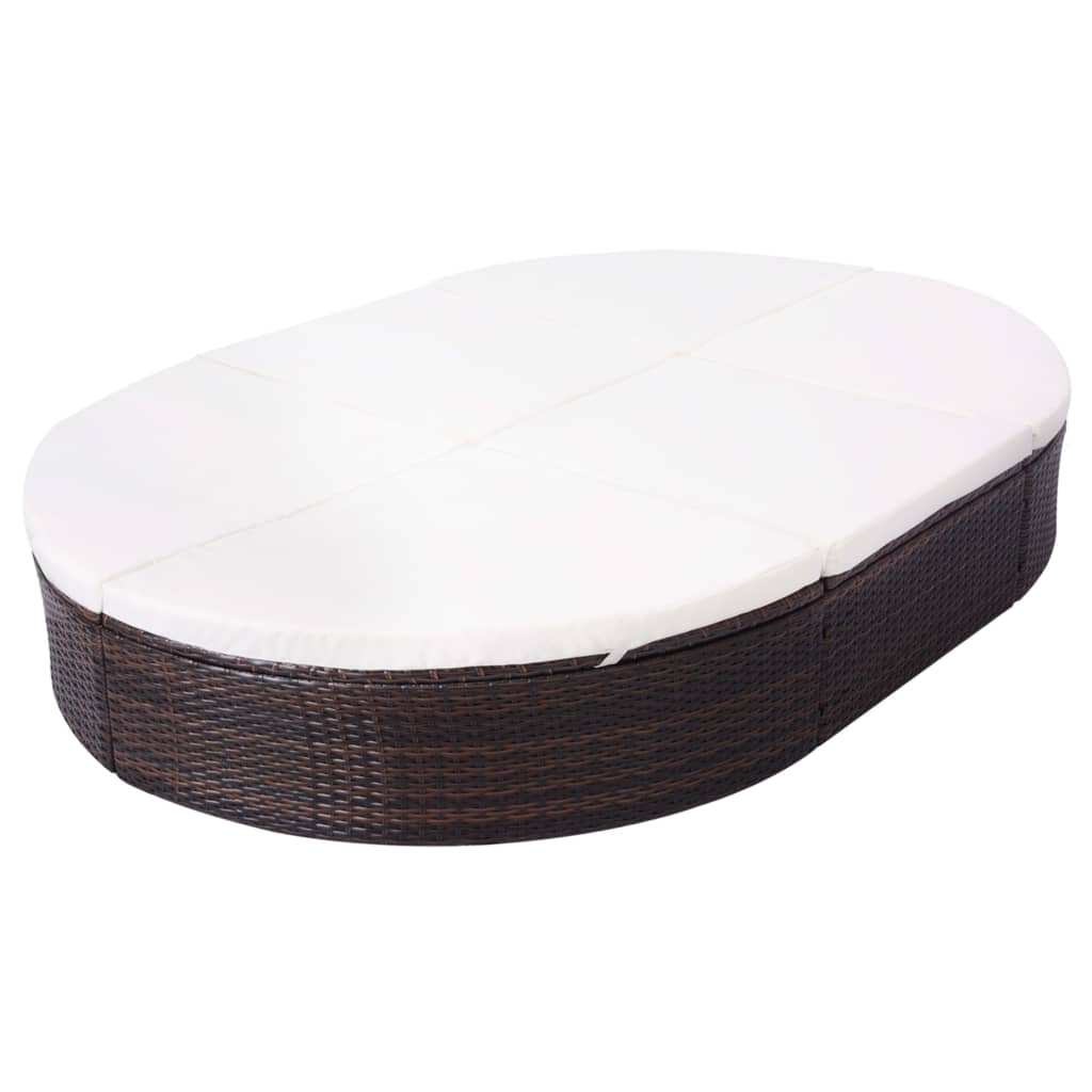 vidaXL Outdoor-Loungebett mit Kissen Poly Rattan Braun