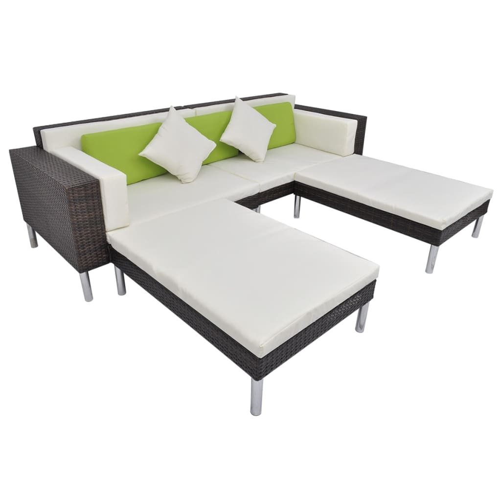 vidaXL 4-tlg. Garten-Lounge-Set mit Auflagen Poly Rattan Braun