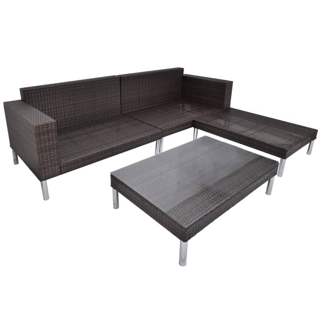 vidaXL 4-tlg. Garten-Lounge-Set mit Auflagen Poly Rattan Braun