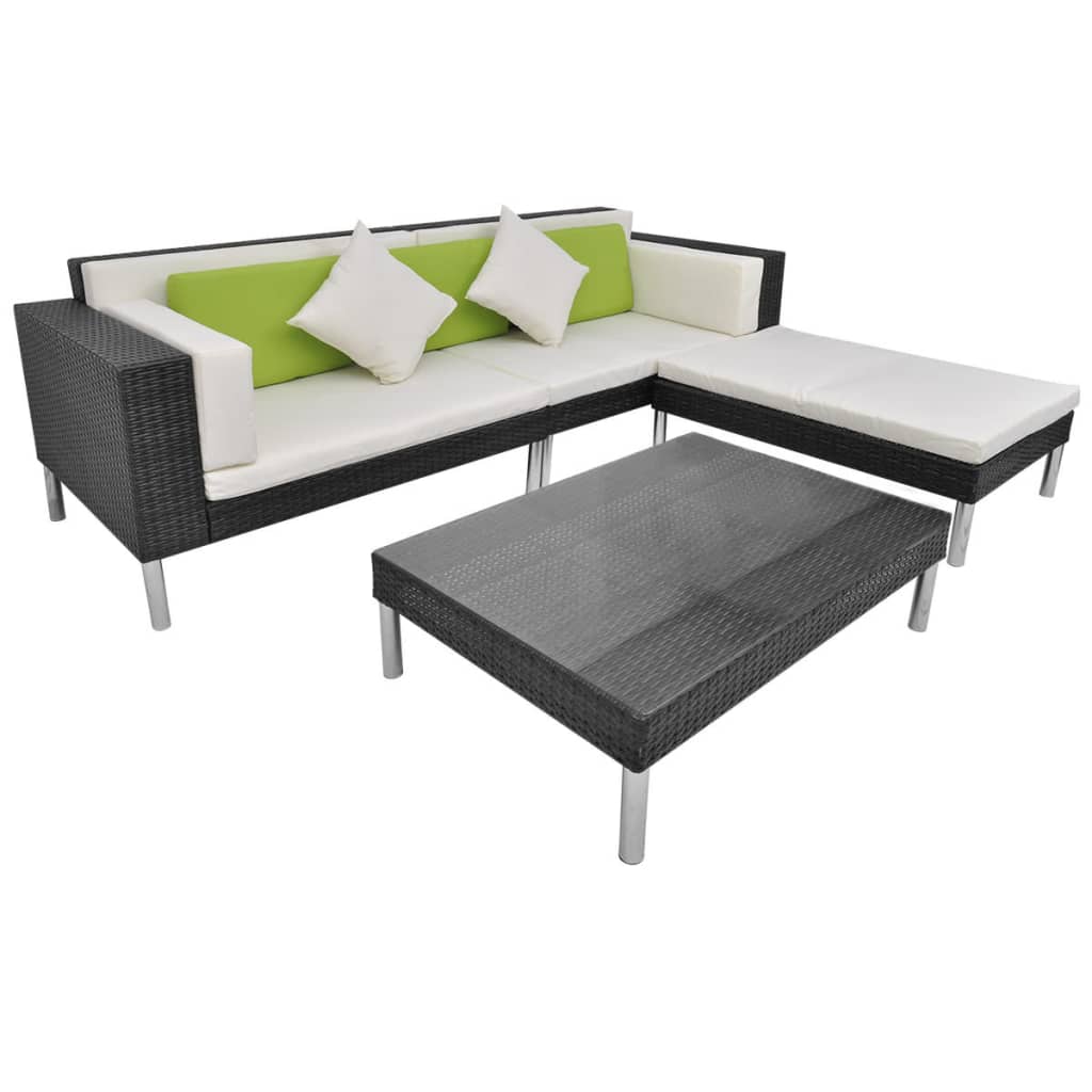 vidaXL 4-tlg. Garten-Lounge-Set mit Auflagen Poly Rattan Braun