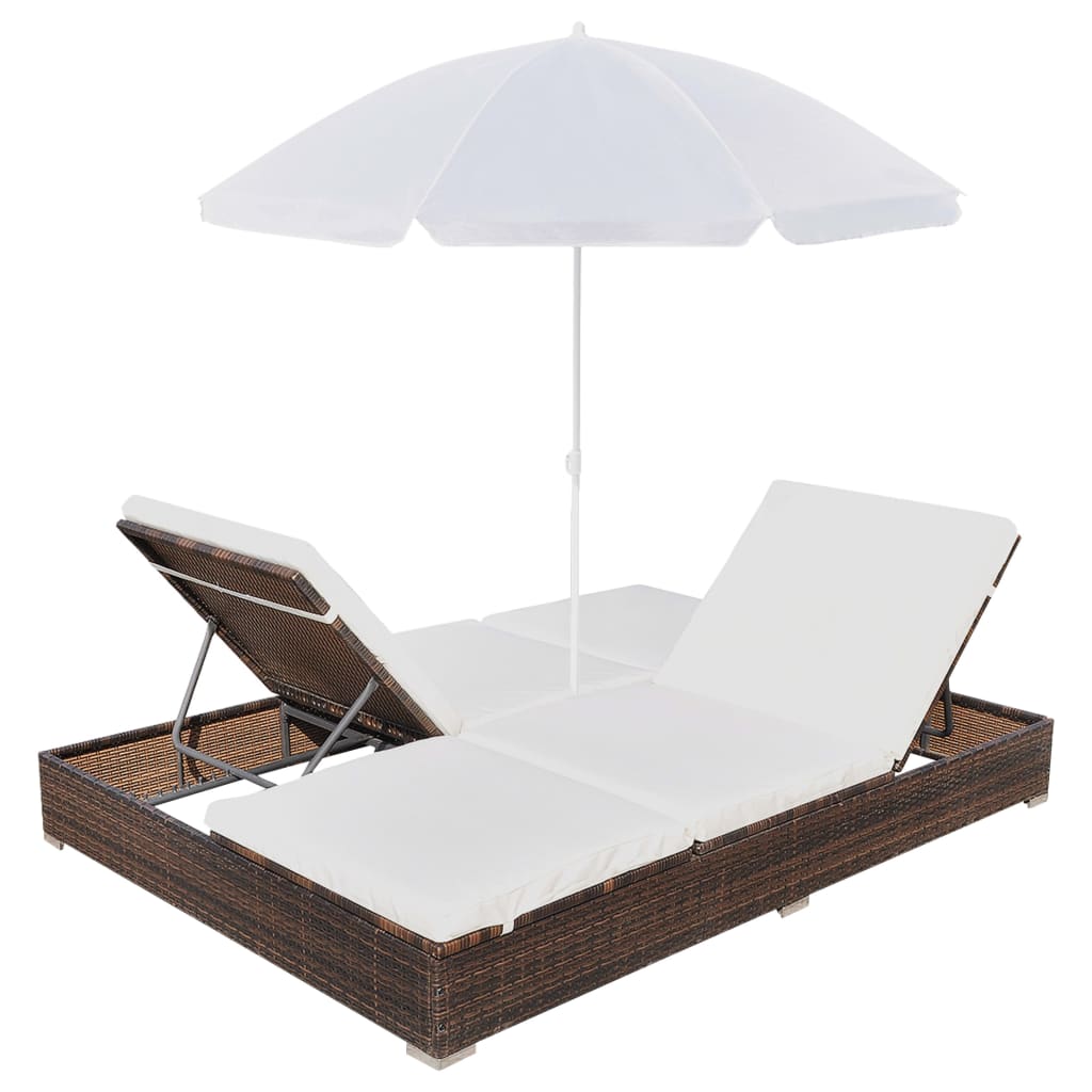 vidaXL Outdoor-Loungebett mit Sonnenschirm Poly Rattan Braun