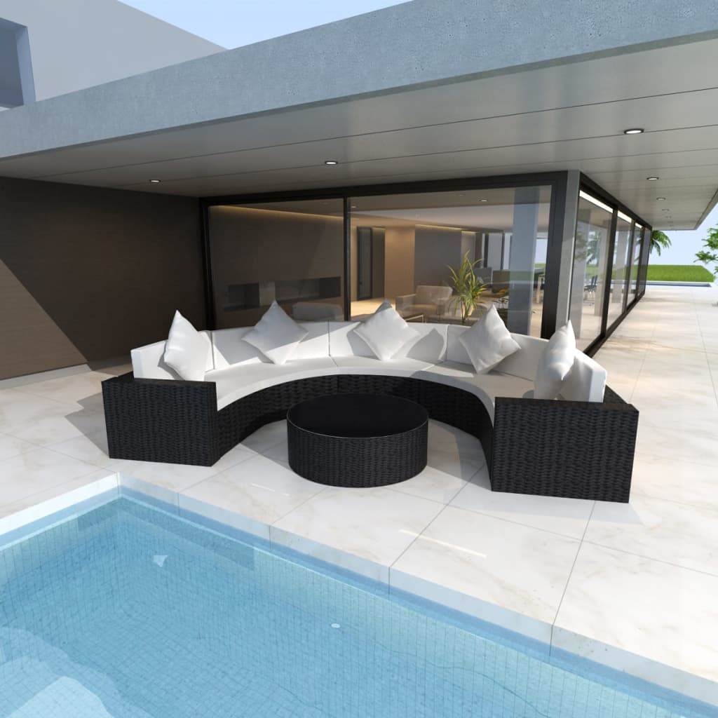 6-tlg. Garten-Lounge-Set mit Auflagen Poly Rattan Grau