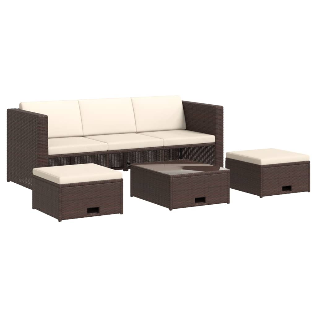 vidaXL 4-tlg. Garten-Lounge-Set mit Auflagen Poly Rattan Braun