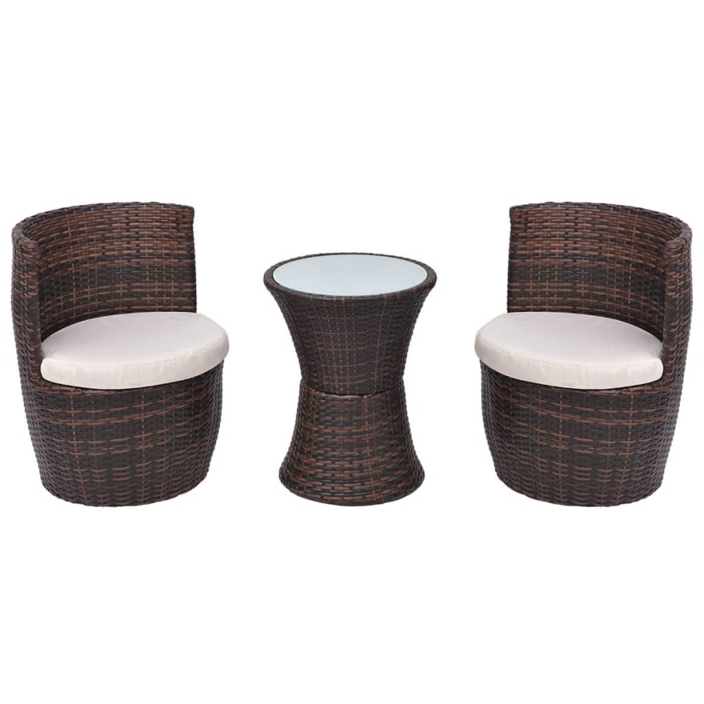 vidaXL 3-tlg. Bistro-Set mit Auflagen Poly Rattan Braun