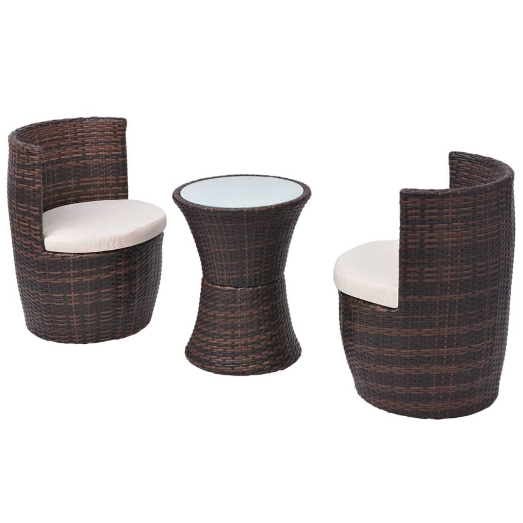 vidaXL 3-tlg. Bistro-Set mit Auflagen Poly Rattan Braun