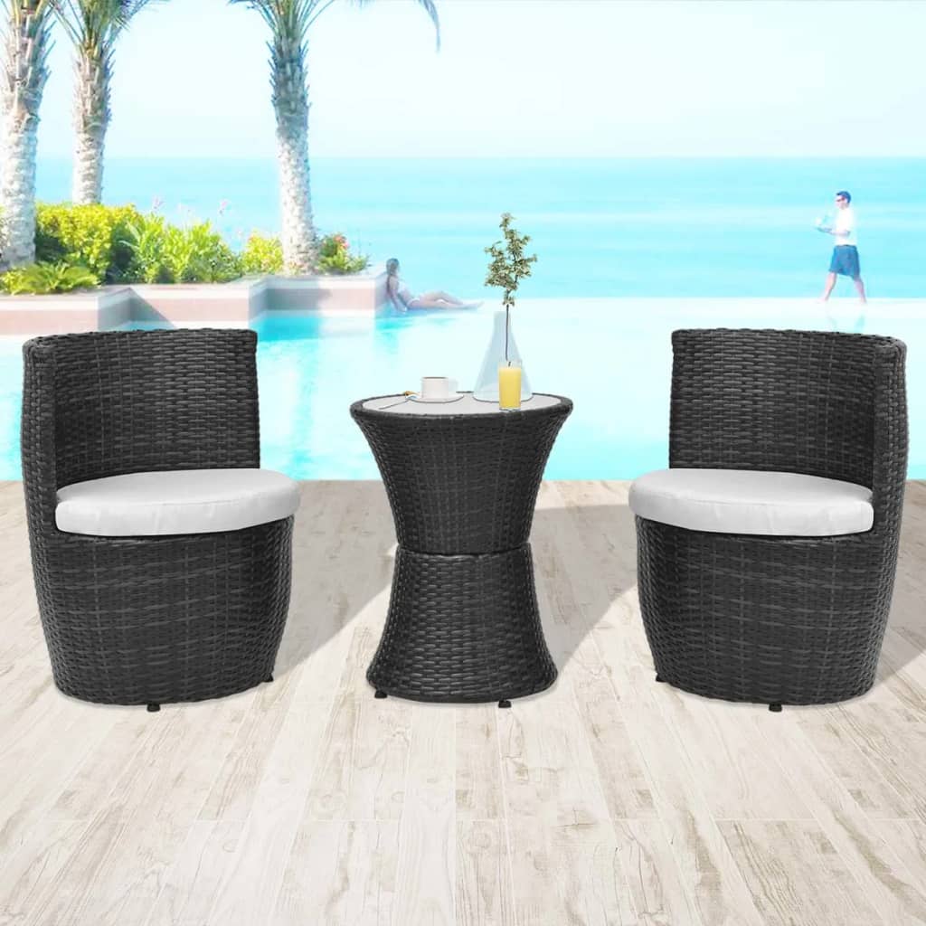 vidaXL 3-tlg. Bistro-Set mit Auflagen Poly Rattan Braun