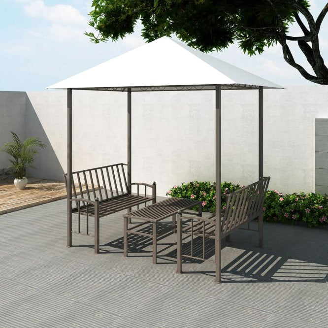 vidaXL Gartenpavillon mit Tisch und Bänken 2,5x1,5x2,4 m Taupe 180 g/m²
