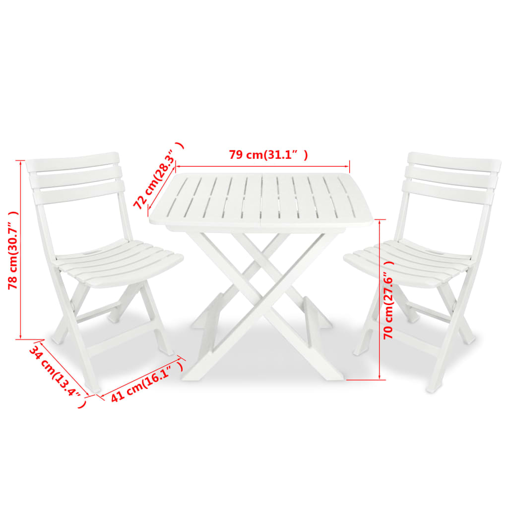 vidaXL 3-tlg. Bistro-Set Klappbar Kunststoff Weiß