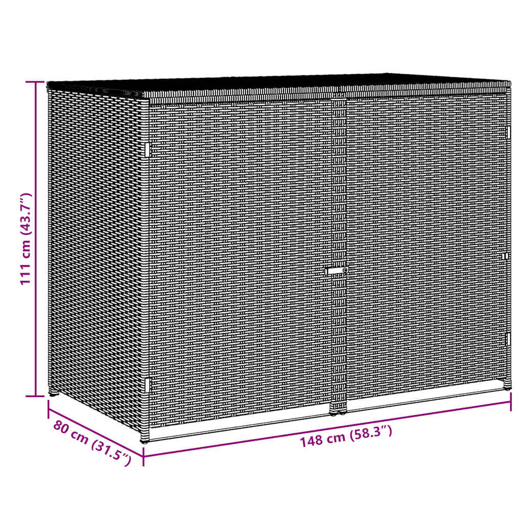 vidaXL Mülltonnenbox für 2 Tonnen Poly Rattan Schwarz 148x80x111 cm