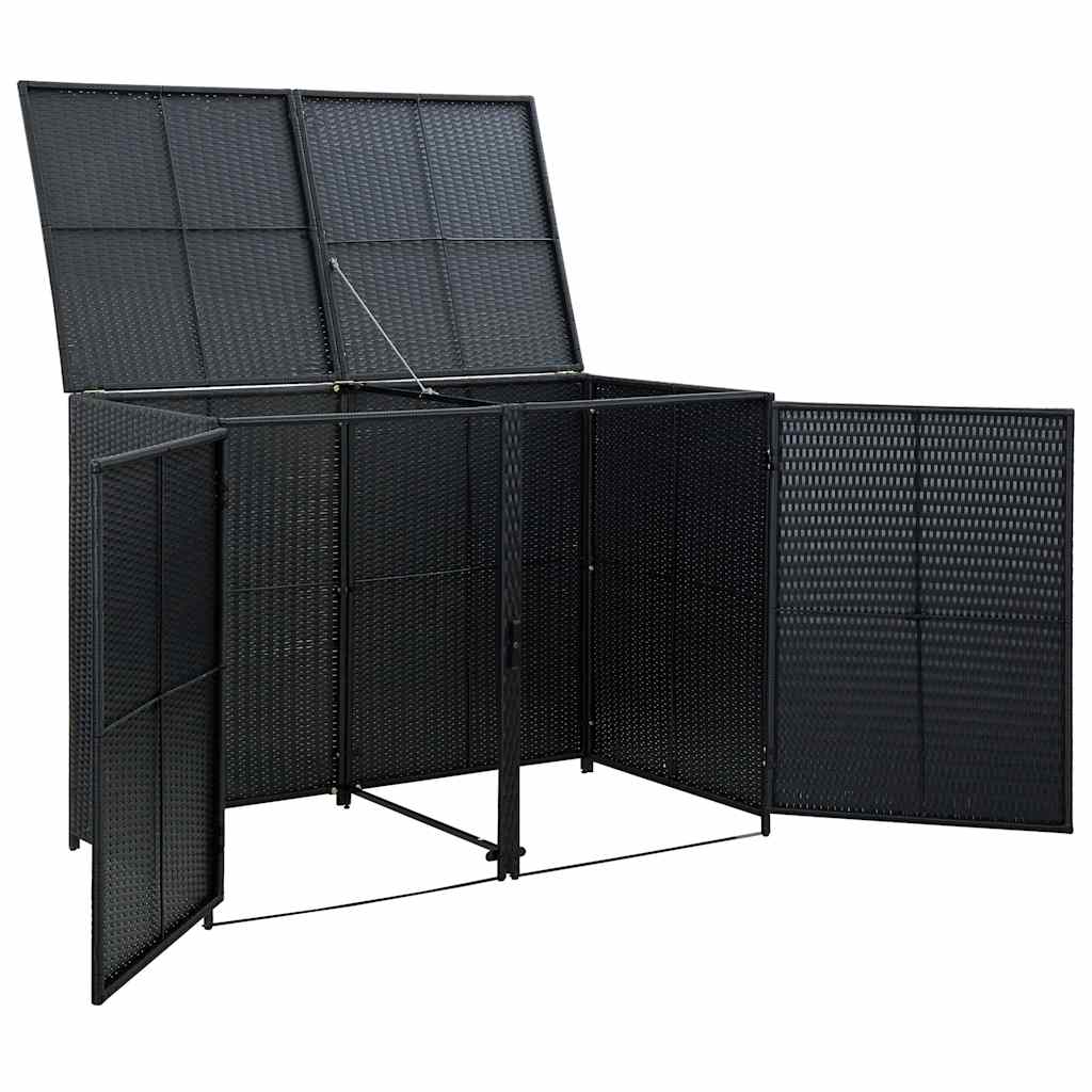 vidaXL Mülltonnenbox für 2 Tonnen Poly Rattan Schwarz 148x80x111 cm