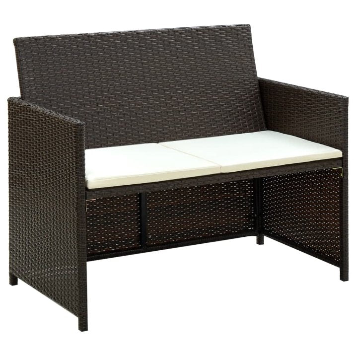 vidaXL 2-Sitzer-Gartensofa mit Polstern Schwarz Poly Rattan