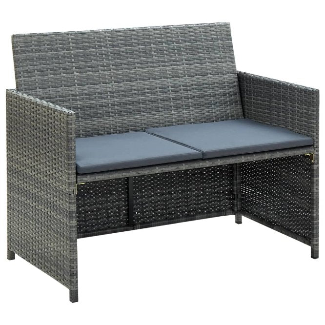 vidaXL 2-Sitzer-Gartensofa mit Polstern Schwarz Poly Rattan