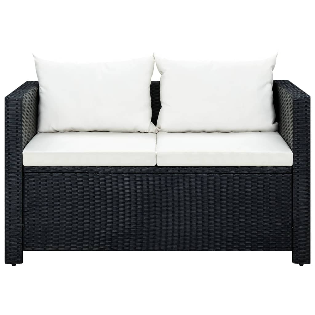 vidaXL 3-tlg. Garten-Lounge-Set mit Auflagen Poly Rattan Schwarz