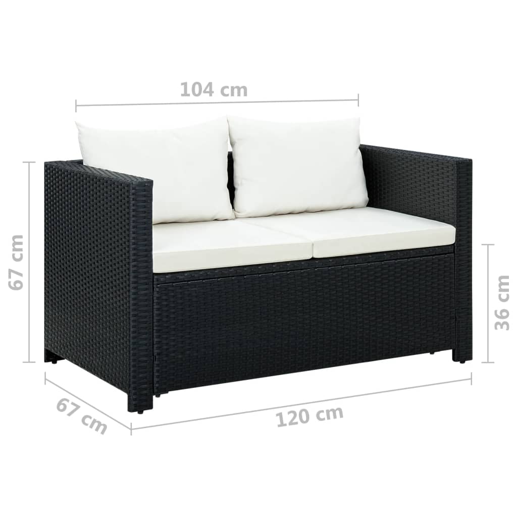 vidaXL 3-tlg. Garten-Lounge-Set mit Auflagen Poly Rattan Schwarz
