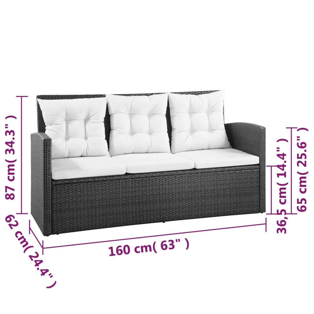 vidaXL 5-tlg. Garten-Lounge-Set mit Auflagen Poly Rattan Schwarz