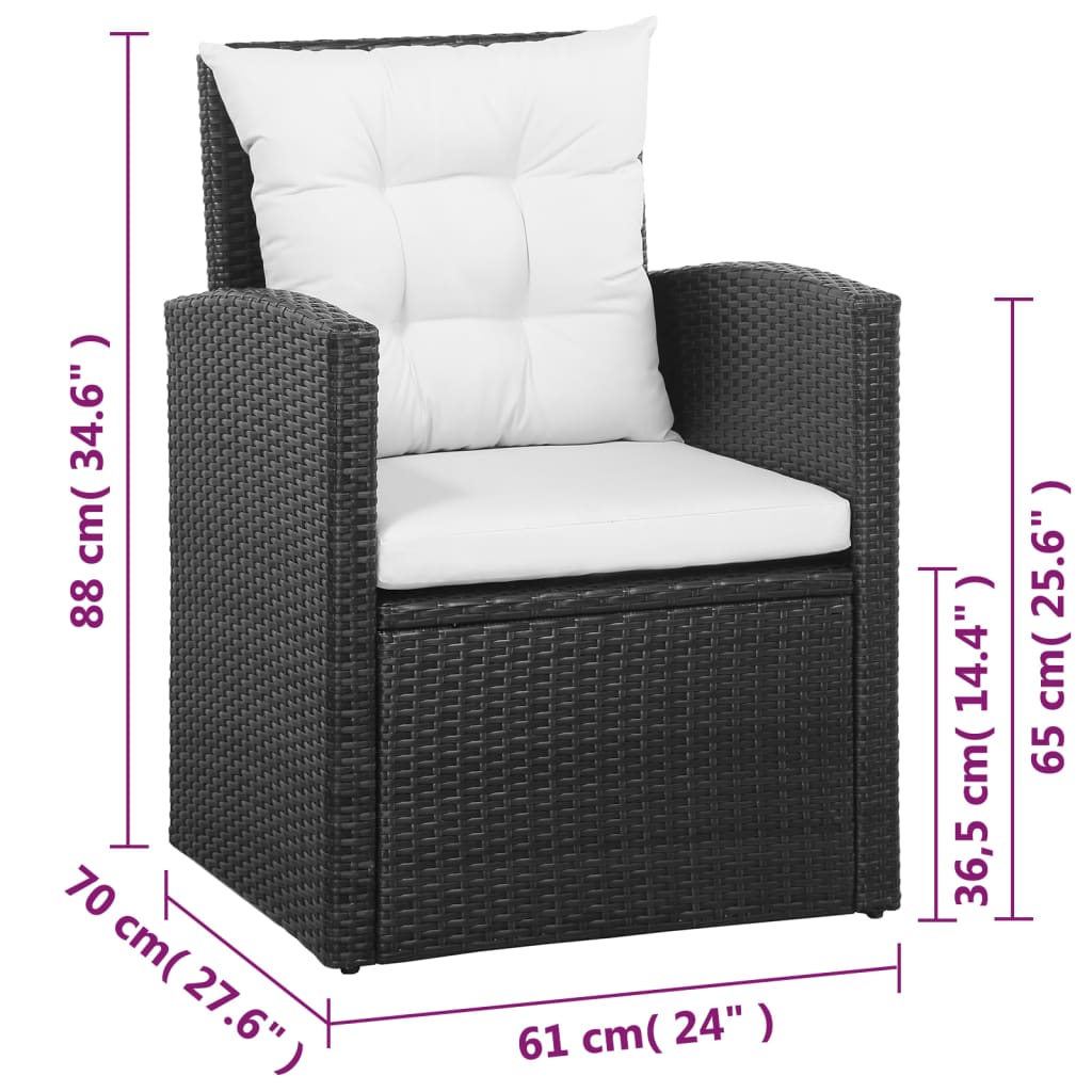 vidaXL 5-tlg. Garten-Lounge-Set mit Auflagen Poly Rattan Schwarz