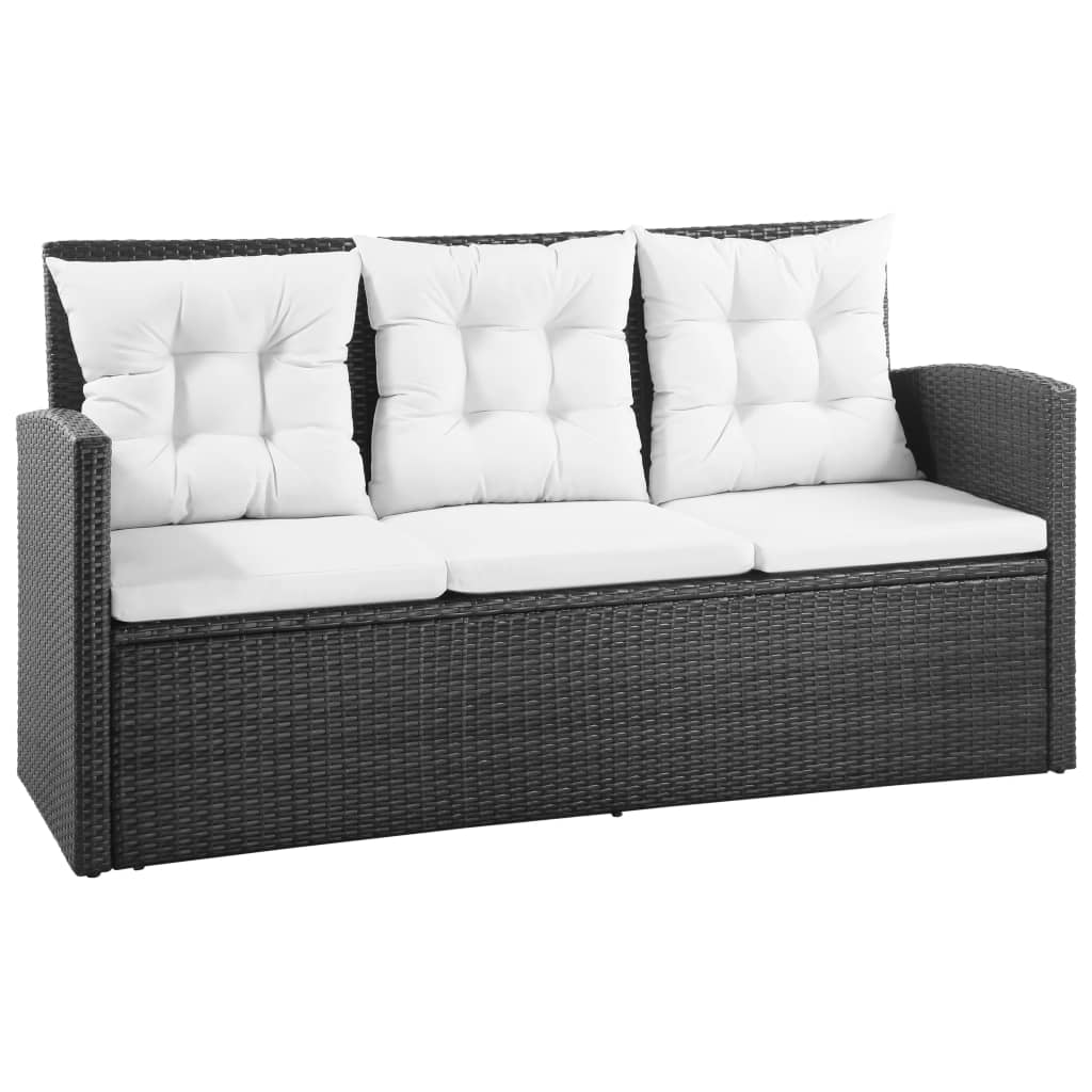 vidaXL 5-tlg. Garten-Lounge-Set mit Auflagen Poly Rattan Schwarz