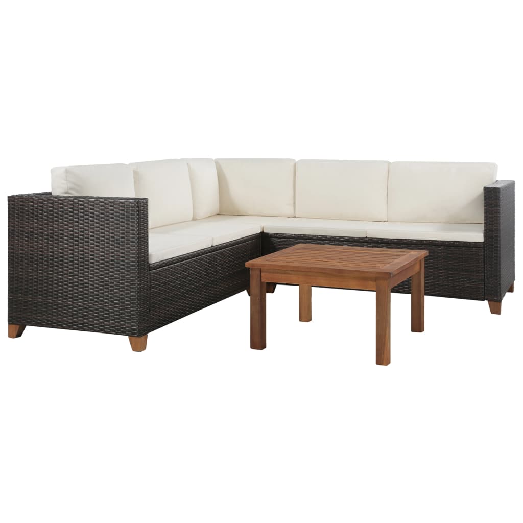 vidaXL 4-tlg. Garten-Lounge-Set mit Auflagen Poly Rattan Schwarz