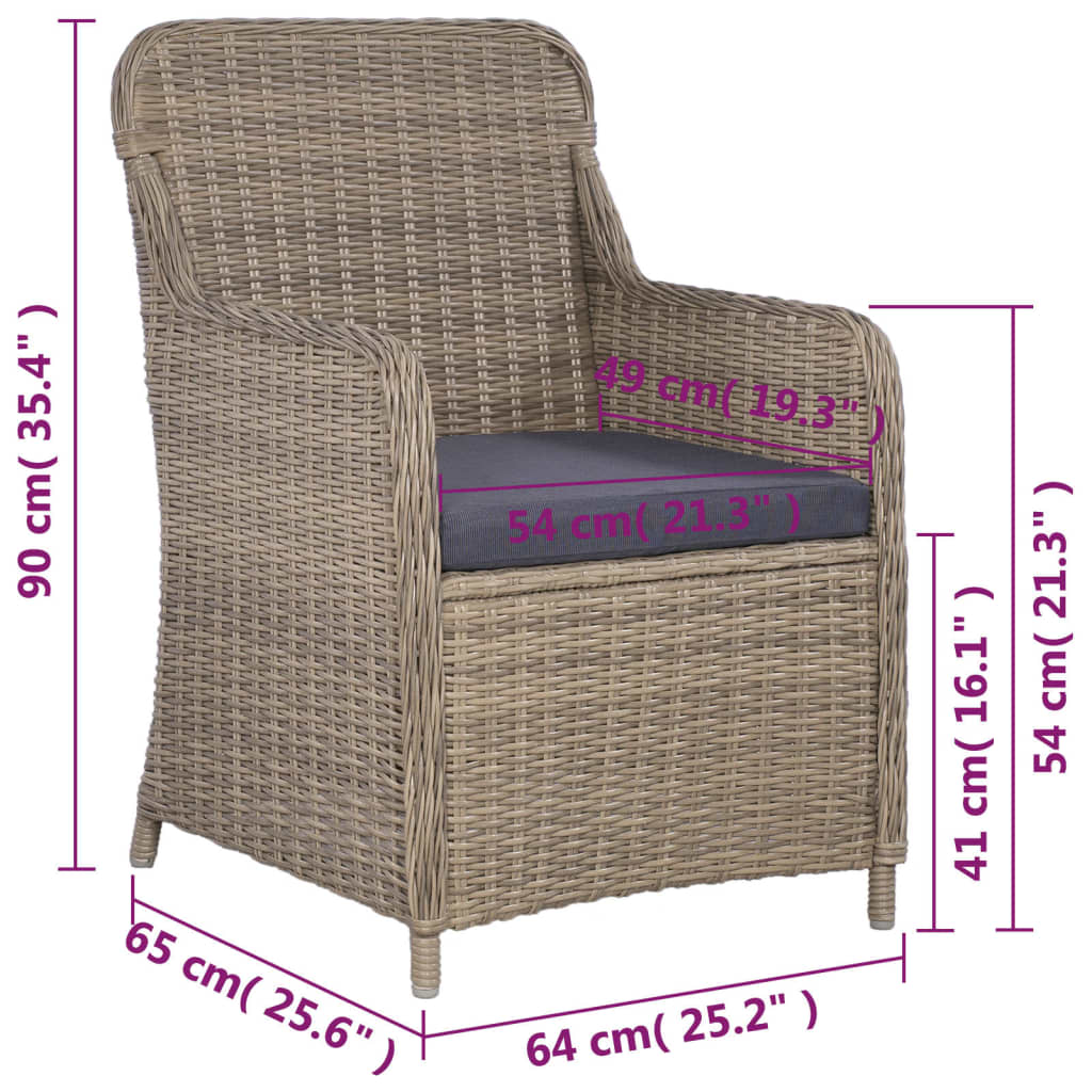 vidaXL 3-tlg. Bistro-Set mit Kissen Poly Rattan Braun