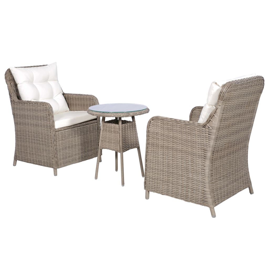 vidaXL 3-tlg. Bistro-Set mit Kissen Poly Rattan Braun