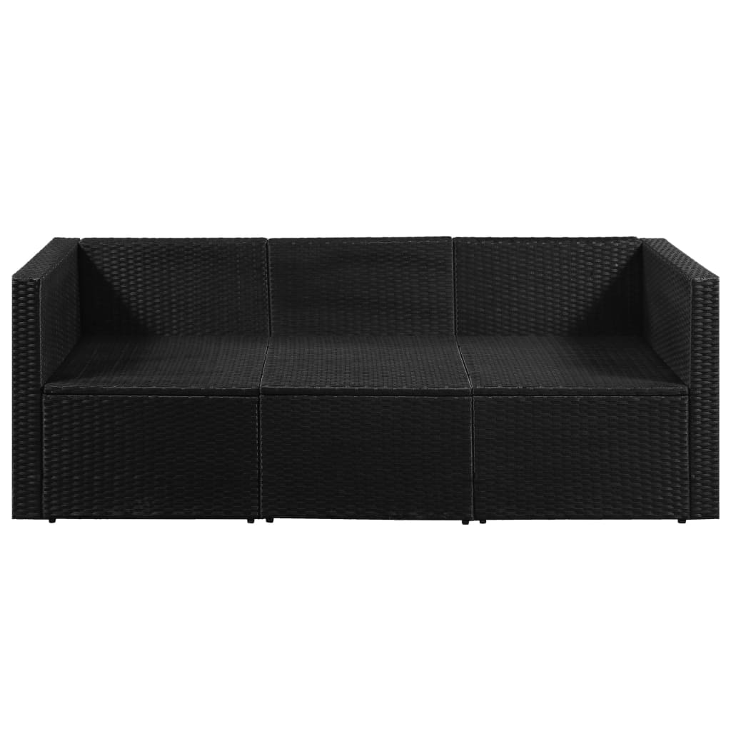 vidaXL 3-Sitzer-Gartensofa Schwarz Poly Rattan mit weißen Kissen