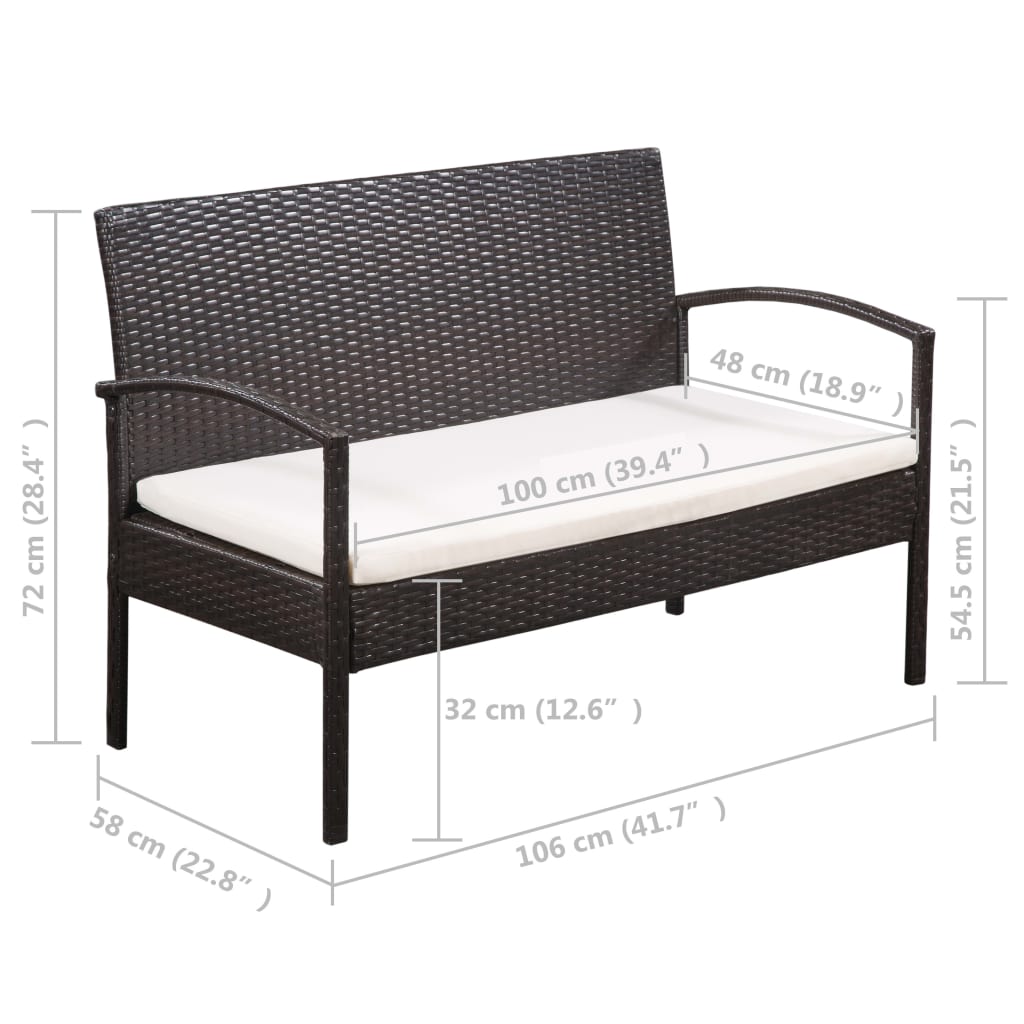 vidaXL 5-tlg. Garten-Lounge-Set mit Auflagen Poly Rattan Braun