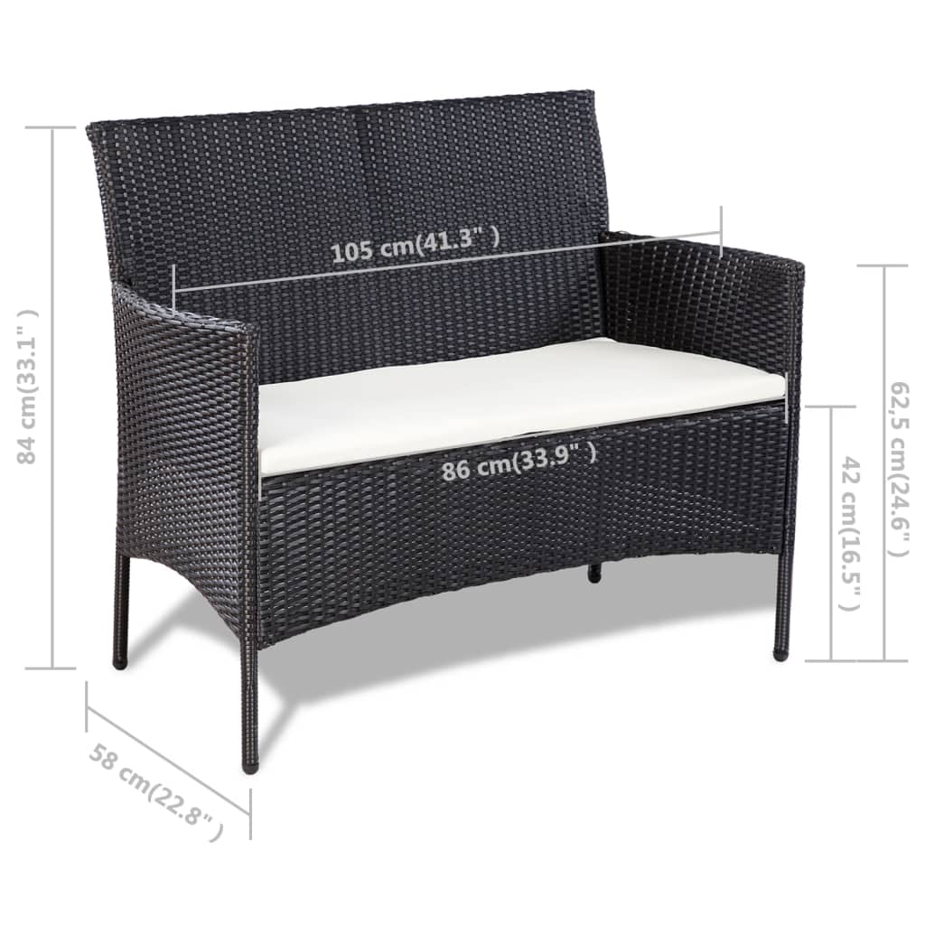 vidaXL 4-tlg. Garten-Lounge-Set mit Auflagen Poly Rattan Schwarz