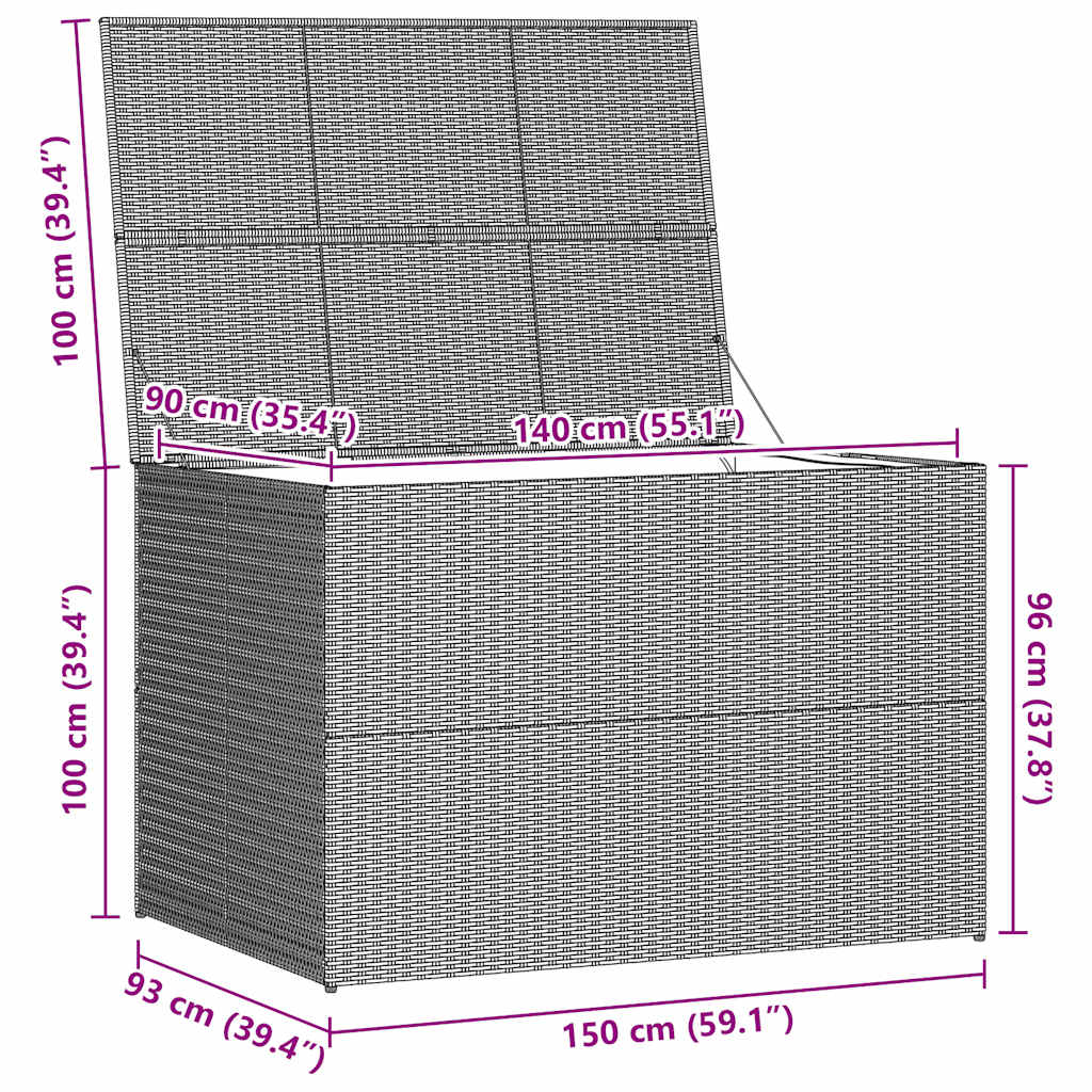 vidaXL Garden-Auflagenbox Schwarz 150x100x100 cm Poly Rattan